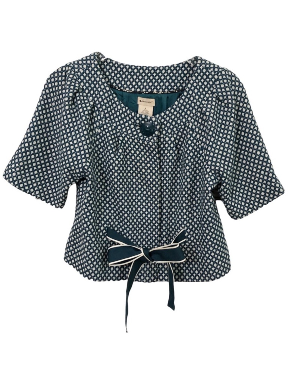 Anthropologie | Tweed Retro Green White Cropped Jacket